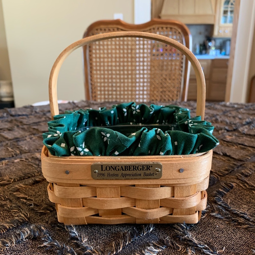 Longaberger 1996 Hostess Appreciation Basket with Fixed Handle,Liner & Protector
